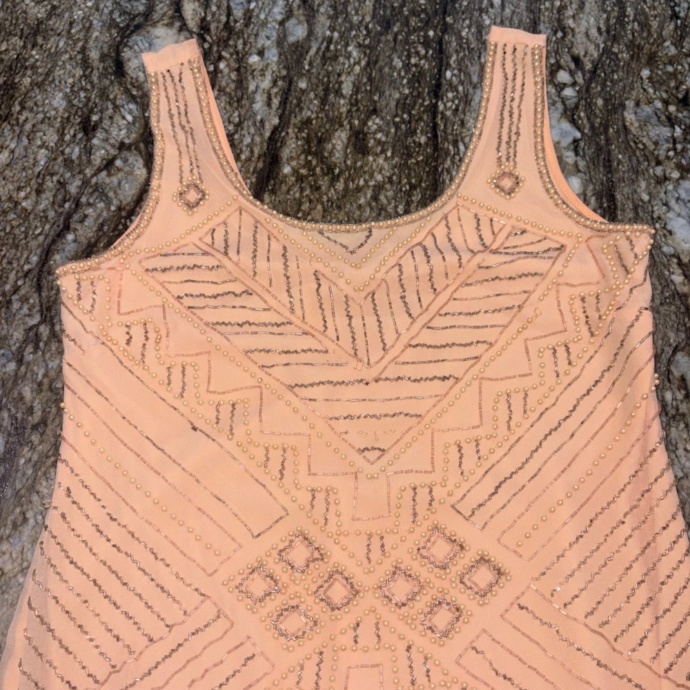 Shift Dress Womens M Peach Beaded Pearl Art Deco Romeo & Juliet Couture - Picture 2 of 13